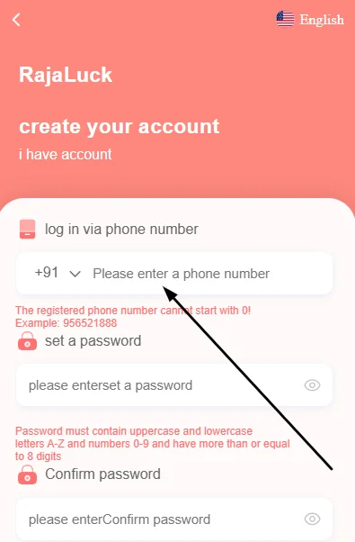 Enter the phone number to register on the platform
           